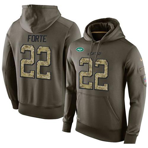 NFL Men's Nike New York Jets #22 Matt Forte Stitched Green Olive Salute To Service KO Performance Hoodie